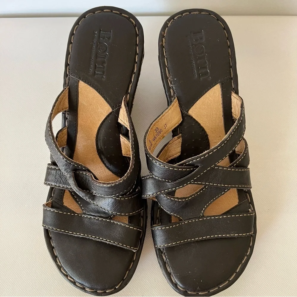 Born Brown Leather Espadrille Wedge Sandals